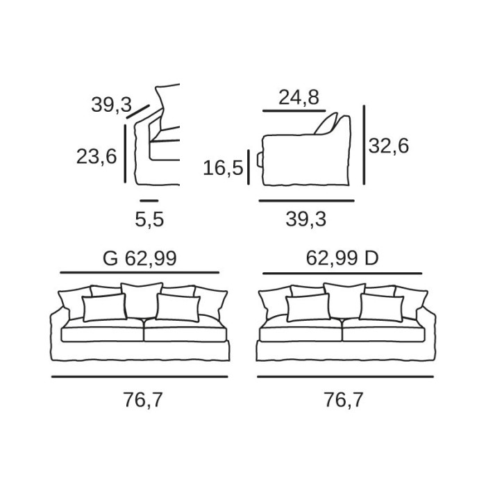 Biarritz L/R arm 3 seats element