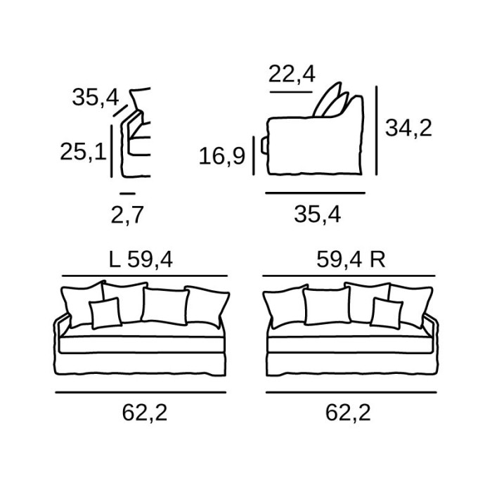 Cap Ferret L/R arm 3 seats element