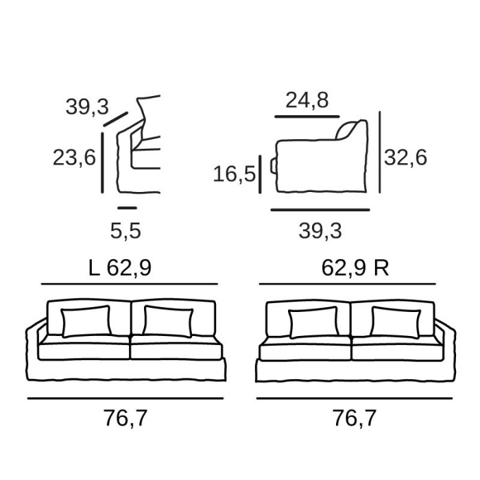 Monaco L/R arm 3 seats element