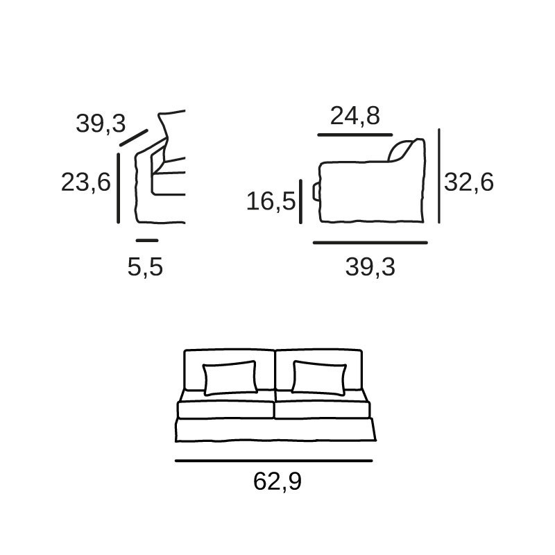Monaco armless 3 seats element
