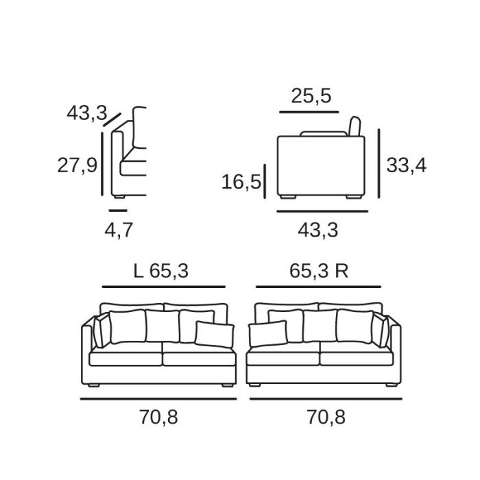 Nomad L/R arm 3 seats element